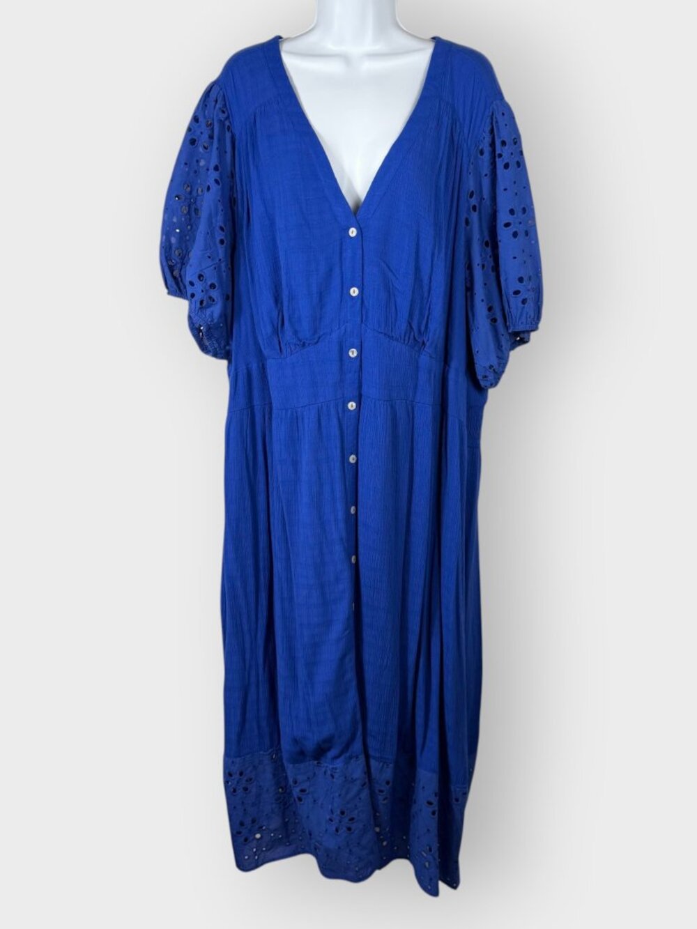 Knox Rose Maxi Shirt Dress | 3X | Cobalt Blue Eyelet Pockets | Boho Resort